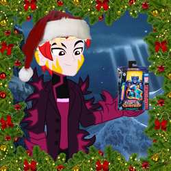 Size: 900x900 | Tagged: safe, artist:robertsonskywa1, oc, oc only, oc:starbreaker firewalker, demon, equestria girls, g4, christmas, chromia, happy, hat, hazbin hotel, hellaverse, holiday, male, photo, santa hat, smiling, solo, solo male, toy box, transformers, transformers cyberverse, transformers legacy, winter