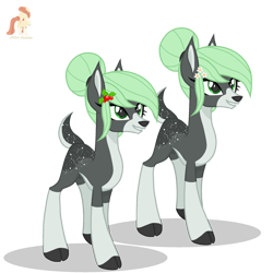 Size: 2200x2200 | Tagged: safe, artist:r4hucksake, oc, oc only, oc:hemlock, oc:holly, deer, cloven hooves, concave belly, countershading, duo, duo female, female, siblings, simple background, slender, thin, transparent background, twins