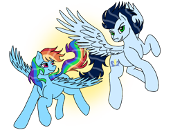 Size: 800x600 | Tagged: safe, artist:novaintellus, edit, rainbow dash, soarin', pegasus, pony, g4, female, flying, male, mare, ship:soarindash, shipping, simple background, spread wings, stallion, straight, transparent background, wings