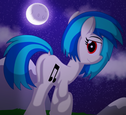 Size: 3600x3300 | Tagged: safe, artist:agkandphotomaker2000, dj pon-3, vinyl scratch, pony, unicorn, g4, butt, cloud, complex background, dat ass, high res, horn, looking at you, meme, moon, mountain, night, outdoors, red eyes, solo, stroll, walking