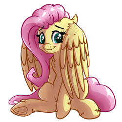 Size: 2449x2449 | Tagged: safe, artist:witchtaunter, fluttershy, pegasus, pony, g4, blushing, chest fluff, covering, cute, daaaaaaaaaaaw, female, floppy ears, frog (hoof), hnnng, mare, shy, shyabetes, simple background, sitting, smiling, solo, transparent background, underhoof