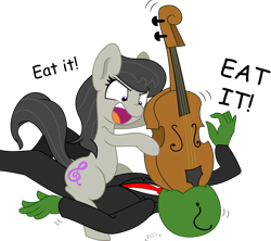 Size: 2599x2308 | Tagged: safe, artist:artguydis, artist:midnightblitzz, octavia melody, oc, oc:anon, earth pony, human, pony, g4, angry, cello, clothes, cute, dialogue, duo, female, funny, male, mare, musical instrument, open mouth, simple background, transparent background, vector