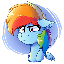 Size: 2449x2449 | Tagged: safe, artist:witchtaunter, rainbow dash, pegasus, pony, g4, bust, confused, female, floppy ears, mare, signature, simple background, solo, transparent background, wings