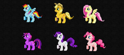 Size: 1914x851 | Tagged: safe, artist:cuhenghdj, applejack, fluttershy, pinkie pie, rainbow dash, rarity, twilight sparkle, earth pony, pegasus, pony, unicorn, g4, digital art, female, mane six, mare, pixel art, unicorn twilight