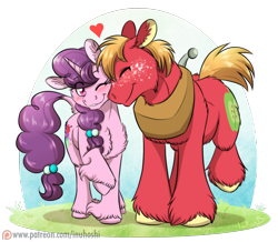 Size: 1840x1603 | Tagged: safe, artist:inuhoshi-to-darkpen, big macintosh, sugar belle, earth pony, pony, unicorn, g4, hard to say anything, my little pony: friendship is magic, blushing, cute, eyes closed, female, heart, horn, male, mare, nuzzling, one eye closed, raised hoof, ship:sugarmac, shipping, simple background, stallion, straight, transparent background, unshorn fetlocks