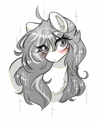 Size: 3000x3706 | Tagged: safe, artist:opalacorn, oc, oc only, earth pony, pony, blushing, bust, chest fluff, female, grayscale, long eyelashes, looking at you, mare, monochrome, partial color, simple background, solo, sparkles, white background