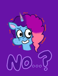 Size: 968x1263 | Tagged: safe, artist:shucku, misty brightdawn, pony, unicorn, g5, my little pony: tell your tale, ponycorn clone-i-corn, clone, female, horn, mare, purple background, rebirth misty, simple background, solo, trace