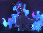 Size: 1910x1447 | Tagged: safe, artist:mattewzone, princess luna, alicorn, pony, g4, female, looking at you, mare, raised hoof, sitting, smiling, smiling at you, solo