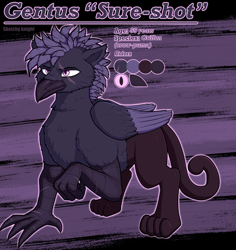 Size: 2022x2144 | Tagged: safe, artist:sketchy knight, oc, oc:gentus, griffon, beak, claws, eye scar, facial scar, griffon oc, male, reference sheet, scar, solo, solo male, wings