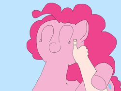 Size: 800x600 | Tagged: safe, artist:jittermouse, pinkie pie, earth pony, human, pony, g4, eyes closed, hand, happy, human on pony petting, ms paint, petting, smiling