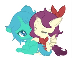 Size: 908x726 | Tagged: safe, oc, oc:erhai ripple, oc:暮色淫淫, bat pony, pony, unicorn, horn