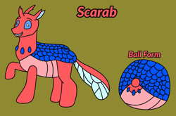 Size: 1100x727 | Tagged: safe, artist:armadillokingbr4dy, oc, oc only, oc:scarab, changedling, changeling, ball, brown background, changeling oc, male, simple background, solo