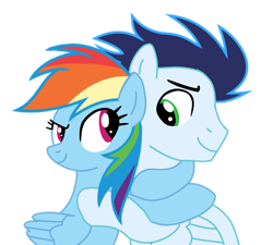 Size: 1280x1154 | Tagged: safe, alternate version, artist:soarindasher10, rainbow dash, soarin', pegasus, pony, female, hug, looking at each other, looking at someone, male, mare, ship:soarindash, shipping, simple background, smiling, stallion, straight, transparent background