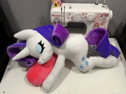 Size: 1278x960 | Tagged: safe, artist:elizaveta medved, rarity, unicorn, g4, cute, handmade, horn, lying down, photo, plushie, raribetes, sewing machine, sleeping