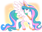 Size: 3264x2448 | Tagged: safe, artist:sketchquill, princess celestia, alicorn, pony, g2, g4, concave belly, female, g4 to g2, generation leap, high res, looking at you, mare, raised hoof, smiling, smiling at you, solo, sparkles, spread wings, turned head, unshorn fetlocks, wings