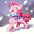 Size: 2048x2048 | Tagged: safe, artist:izuchi, pinkie pie, earth pony, pony, g4, blurry background, blushing, catching snowflakes, clothes, day, eyes closed, female, full body, mare, open mouth, outdoors, scarf, snow, snowfall, solo, tongue out, walking