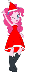 Size: 1424x3569 | Tagged: safe, artist:cartoonmasterv3, pinkie pie, human, equestria girls, g4, advent calendar, bare shoulders, boots, christmas, christmas 2024, clothes, costume, female, hat, holiday, santa claus, santa costume, santa hat, shoes, simple background, sleeveless, solo, strapless, transparent background