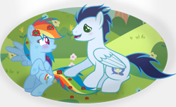 Size: 750x455 | Tagged: safe, artist:soarinrainbowdash3, rainbow dash, soarin', pegasus, pony, female, male, mare, ship:soarindash, shipping, stallion, straight