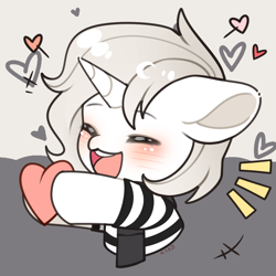 Size: 1000x1000 | Tagged: safe, alternate version, artist:霜月, oc, oc only, oc:零洛, pony, unicorn, blushing, emanata, eyes closed, heart, horn, open mouth, open smile, smiling