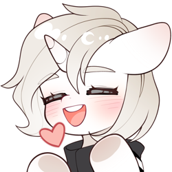 Size: 1000x1000 | Tagged: safe, artist:霜月, oc, oc only, oc:零洛, pony, unicorn, blushing, eyes closed, heart, horn, open mouth, open smile, simple background, smiling, transparent background