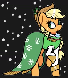 Size: 1537x1764 | Tagged: safe, artist:kindakismet, applejack, spirit of hearth's warming past, earth pony, pony, g4, clothes, cute, hat, jackabetes, raised hoof, smiling, solo