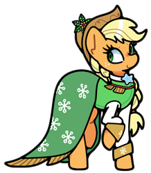 Size: 784x900 | Tagged: safe, alternate version, artist:kindakismet, applejack, spirit of hearth's warming past, earth pony, pony, g4, clothes, hat, raised hoof, simple background, smiling, solo, transparent background