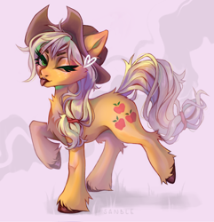 Size: 2238x2319 | Tagged: safe, artist:sanble, applejack, earth pony, pony, g4, female, high res, looking at you, mare, one eye closed, solo, standing on two hooves, tongue out, unshorn fetlocks, wink