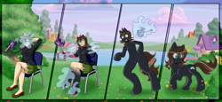 Size: 4512x2084 | Tagged: safe, artist:mixedbandicootgirl, artist:osuakarukun, oc, oc only, human, pony, unicorn, chair, female, glasses, high res, horn, human to pony, magic, scepter, sitting, solo, transformation, transformation sequence, twilight scepter