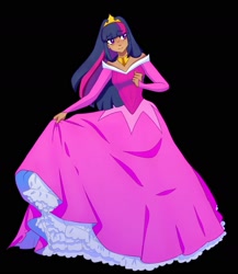 Size: 1365x1570 | Tagged: safe, twilight sparkle, human, g4, clothes, crown, dress, gown, jewelry, necklace, petticoat, princess aurora, princess costume, princess dress, regalia, smiling