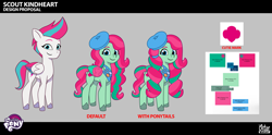 Size: 2693x1341 | Tagged: safe, scout kindheart, pegasus, pony, attack of the bunnisus, g5, my little pony: tell your tale, official, .psd available, behind the scenes, beret, colored wings, concave belly, concept art, female, folded wings, hat, mare, multicolored wings, scoutward bound, slender, thin, wings