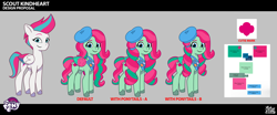 Size: 3214x1341 | Tagged: safe, scout kindheart, pegasus, pony, attack of the bunnisus, g5, my little pony: tell your tale, official, .psd available, behind the scenes, beret, colored wings, concave belly, concept art, female, folded wings, hat, mare, multicolored wings, scoutward bound, slender, thin, wings