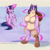 Size: 1920x1920 | Tagged: safe, artist:lunabara, twilight sparkle, alicorn, pony, anthro, g4, breast expansion, breasts, duo, female, furry, furry to pony, glowing, glowing horn, growth, horn, magic, mid-transformation, sitting, sweat, sweatdrop, transformation, twilight sparkle (alicorn), twinning