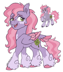 Size: 1079x1243 | Tagged: safe, artist:caffeinatedcarny, clover (g1), pegasus, series:pony tales, g1, my little pony tales, coat markings, colored hooves, colored wings, dark eyes, feathered ears, feathered fetlocks, hooves, lidded eyes, multicolored wings, redesign, simple background, socks (coat markings), solo, species swap, tail, tail feathers, transparent background, wings