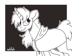 Size: 1500x1159 | Tagged: safe, artist:lawkbutt, oc, oc only, unicorn, horn, monochrome