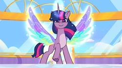 Size: 720x405 | Tagged: safe, artist:twilightsparkle2011, twilight sparkle, alicorn, pony, g4, g5, my little pony: friendship is magic, my little pony: rainbow roadtrip, my little pony: tell your tale, colored wings, crystal brighthouse, female, g4 to g5, generation leap, multicolored wings, rainbow wings, solo, twilight sparkle (alicorn), wings