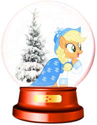 Size: 1280x1640 | Tagged: safe, artist:lizzmcclin, applejack, earth pony, pony, g4, christmas, christmas tree, female, holiday, simple background, snow globe, solo, transparent background, tree