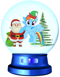 Size: 1700x2177 | Tagged: safe, artist:lizzmcclin, rainbow dash, pegasus, pony, g4, christmas, christmas tree, elf hat, female, hat, holiday, santa claus, snow globe, tree