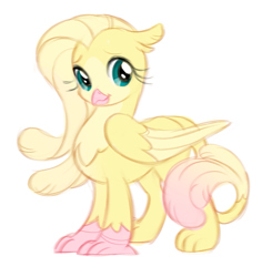 Size: 1629x1725 | Tagged: safe, artist:themajesticeye, fluttershy, griffon, g4, cute, fluttergriffon, griffonized, looking at you, shyabetes, simple background, smiling, smiling at you, solo, species swap, white background