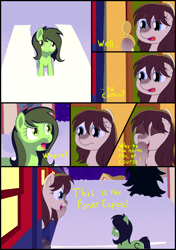 Size: 3000x4250 | Tagged: safe, artist:mariculture, oc, oc only, oc:filly anon, oc:frosty flakes, earth pony, pony, yakutian horse, comic, dialogue, female, filly, foal, mare, night, ponerpics import, snow, the polar express, train