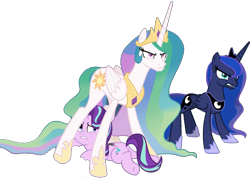 Size: 1169x833 | Tagged: safe, edit, edited screencap, editor:pascalmulokozi2, screencap, princess celestia, princess luna, starlight glimmer, alicorn, unicorn, g4, background removed, female, horn, not a vector, trio, trio female