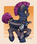 Size: 984x1178 | Tagged: safe, artist:reddthebat, oc, oc only, oc:selena (reddthebat), bat pony, pony, armor, bat pony oc, ear fluff, female, guardsmare, mare, night guard, passepartout, royal guard, signature, solo, standing on two hooves