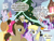 Size: 1440x1080 | Tagged: safe, artist:bronybyexception, applejack, derpy hooves, doctor whooves, mercury, pinkie pie, rainbow swoop, spectrum, starlight glimmer, starry eyes (g4), time turner, twilight sparkle, earth pony, horse, pegasus, pony, unicorn, g4, advent calendar, battery, christmas, christmas tree, female, holiday, implied time travel, lampshade hanging, lip gloss, male, mare, medieval, outdoors, ponyville, self paradox, self ponidox, stallion, tree, unicorn twilight