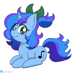 Size: 3072x3072 | Tagged: safe, artist:juniverse, oc, oc:starfall, pony, unicorn, pony town, colored, commission, female, happy, horn, looking at you, pony town oc, ribbon, sitting, solo