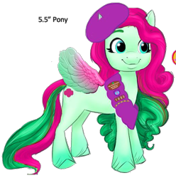 Size: 523x527 | Tagged: safe, scout kindheart, pegasus, pony, g5, official, leak, concave belly, concept art, cyan eyes, female, girl scout, gray background, green coat, green hooves, hat, mare, scout, simple background, smiling, thin, transparent background, two toned mane, unshorn fetlocks