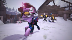 Size: 827x467 | Tagged: safe, artist:will-cube, applejack, twilight sparkle, g4, 3d, engiejack, engineer (tf2), sentry gun, sniper (tf2), snow, snowball, snowball fight, source filmmaker, team fortress 2, twilight sniper