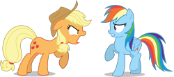 Size: 9003x3987 | Tagged: safe, artist:creedyboy124, applejack, rainbow dash, earth pony, pegasus, pony, g4, angry, applejack's hat, cowboy hat, duo, duo female, female, females only, folded wings, hat, mare, scared, simple background, transparent background, wings, yelling