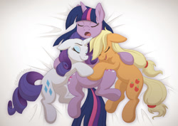 Size: 1024x725 | Tagged: safe, artist:littlehybridshila, applejack, rarity, twilight sparkle, earth pony, pony, unicorn, g4, look before you sleep, my little pony: friendship is magic, 2020, bonding, cuddle puddle, cuddling, cute, female, floppy ears, hand on belly, hatless, horn, jackabetes, lesbian, lying down, missing accessory, old art, on back, on side, ot3, polyamory, pony pile, raribetes, rarijacklight, rarilightjack, ship:rarijack, ship:rarilight, ship:twijack, shipping, sleeping, snoring, snuggling, trio, trio female, twiabetes, twirarijack, unicorn twilight