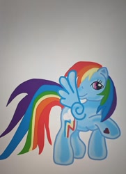 Size: 640x884 | Tagged: safe, artist:theborahaejellyfish, edit, rainbow dash, pegasus, pony, g3, g4, female, g4 to g3, generation leap, mare, raised hoof, simple background, smiling, solo, spread wings, white background, wings