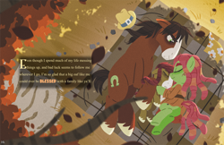 Size: 5100x3300 | Tagged: safe, artist:bearmation, tree hugger, trouble shoes, oc, oc:fumbleweed, earth pony, pony, absurd file size, absurd resolution, colt, family, female, foal, male, mare, offspring, outdoors, overhead view, parent:tree hugger, parent:trouble shoes, parents:troublehugger, picnic blanket, shipping, stallion, story included, straight, text, trio, troublehugger