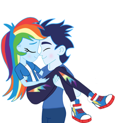 Size: 1280x1346 | Tagged: safe, artist:soarindasher10, rainbow dash, soarin', human, equestria girls, g4, my little pony equestria girls: better together, bridal carry, carrying, clothes, converse, cute, dashabetes, duo, duo male and female, female, happy, male, pants, ship:soarindash, shipping, shirt, shoes, simple background, sneakers, straight, transparent background